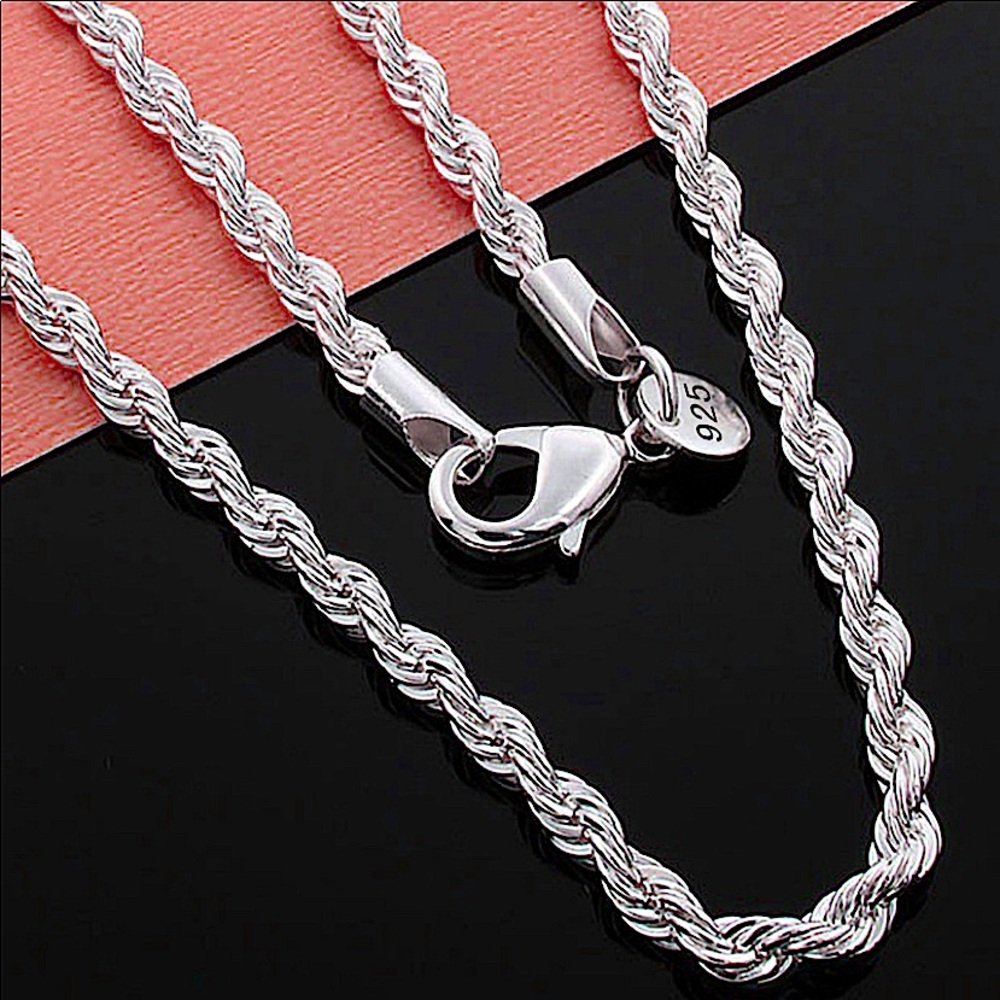Sterling Silver Rope Chain Unisex Necklace Bracelet Matching Set - Picture 5 of 7